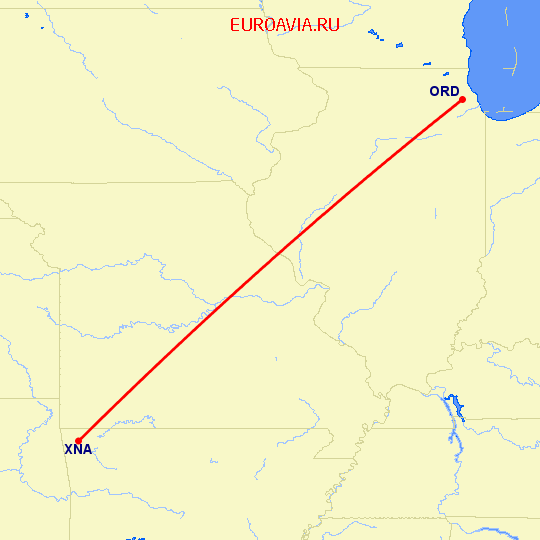 перелет Чикаго — Fayetteville на карте