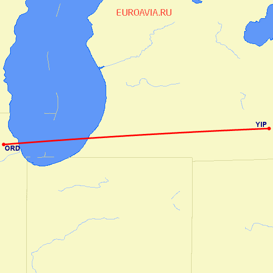 перелет Чикаго — Detroit, MI на карте