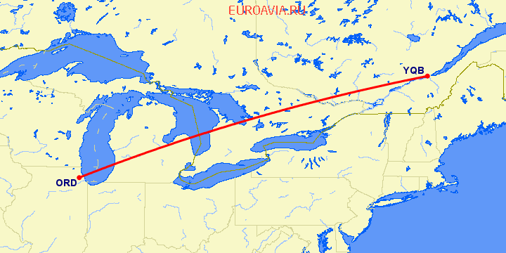 перелет Чикаго — Квебек на карте