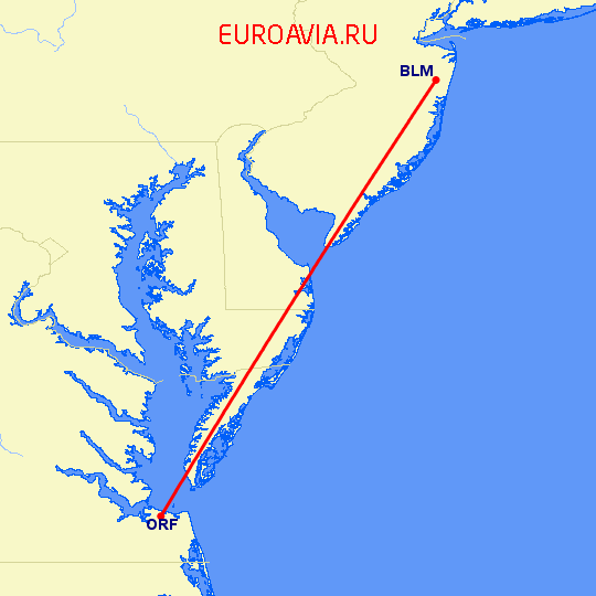перелет Норфолк — Belmar-Farmingdale на карте
