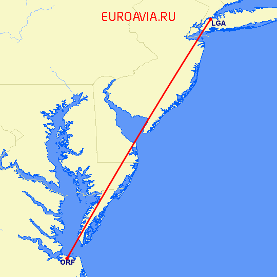 перелет Норфолк — Нью-Йорк на карте