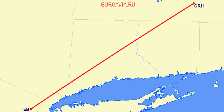 перелет Worcester — Teterboro на карте