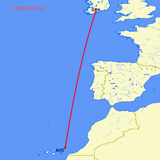 перелет Корк — Арресифе на карте