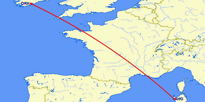 перелет Корк — Альгеро на карте