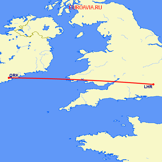 перелет Корк — Лондон на карте