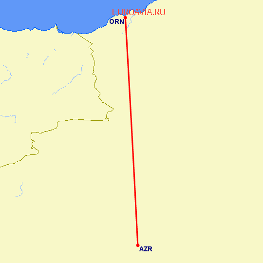 перелет Оран — Adrar на карте