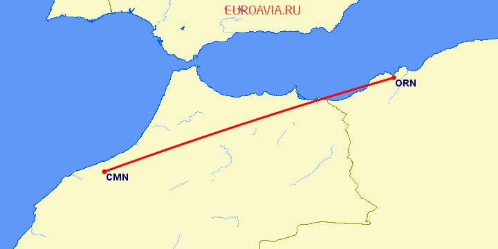 перелет Оран — Касабланка на карте