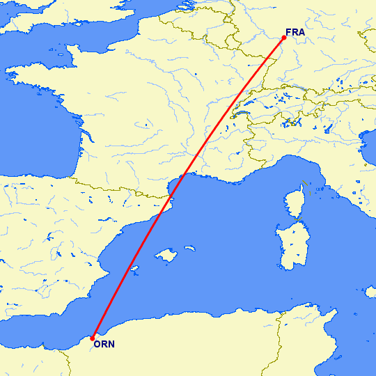 перелет Оран — Франкфурт на Майне на карте
