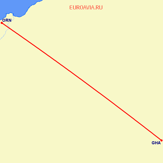 перелет Оран — Ghardaia на карте