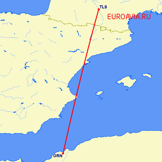 перелет Оран — Тулуза на карте