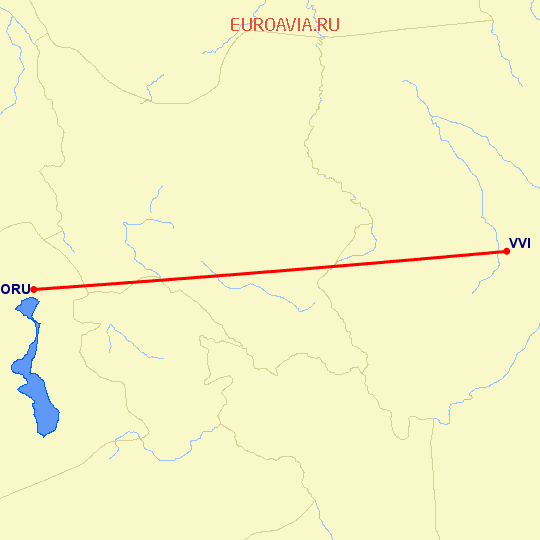 перелет Оруро — Санта Круз Айленд на карте