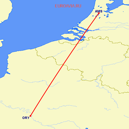 перелет Париж — Амстердам на карте