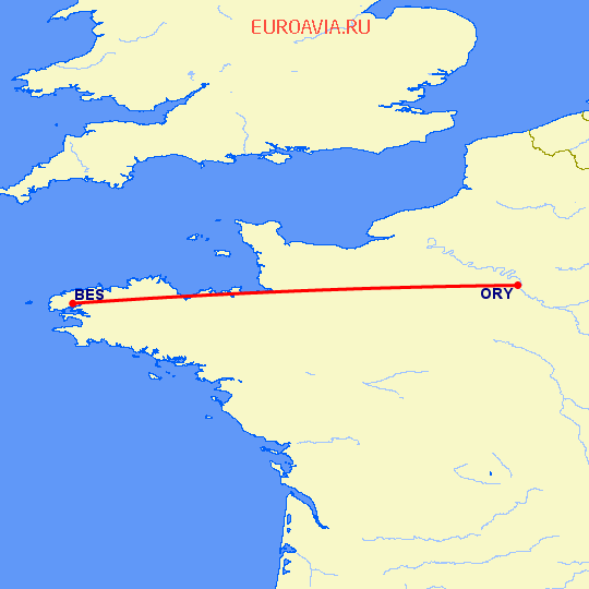 перелет Париж — Брест на карте