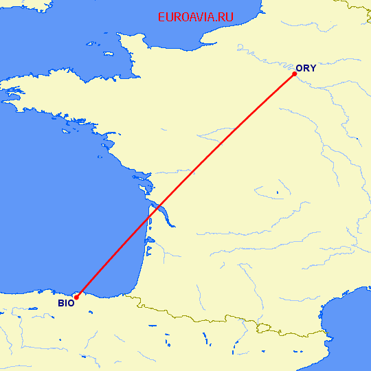 перелет Париж — Бильбао на карте