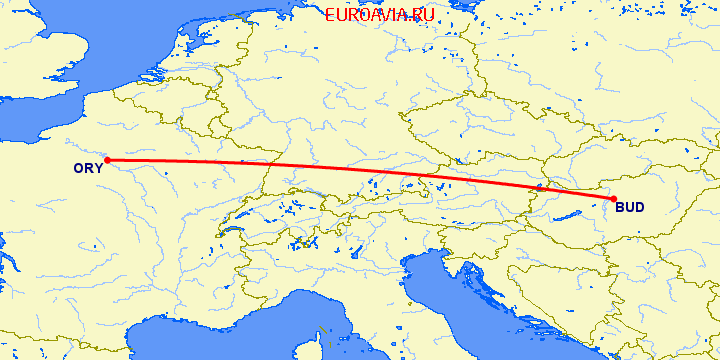 перелет Париж — Будапешт на карте