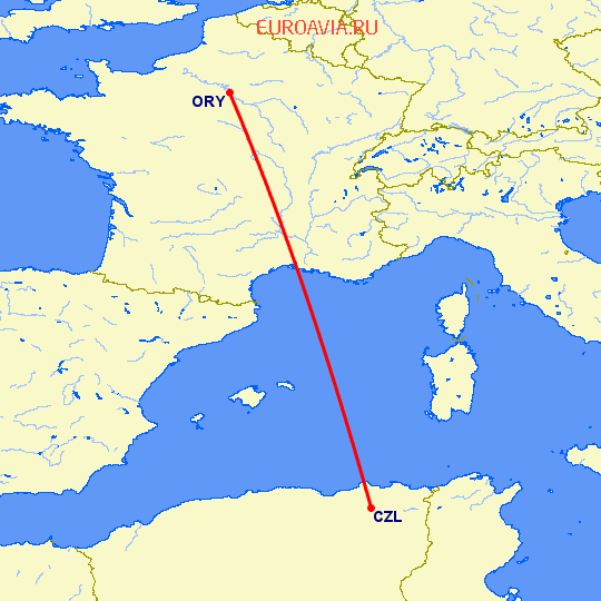 перелет Париж — Constantine на карте