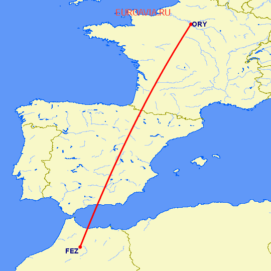 перелет Париж — Фес на карте