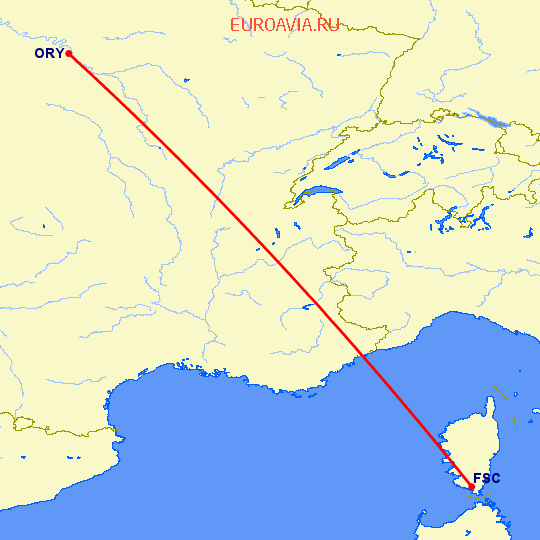 перелет Париж — Figari на карте