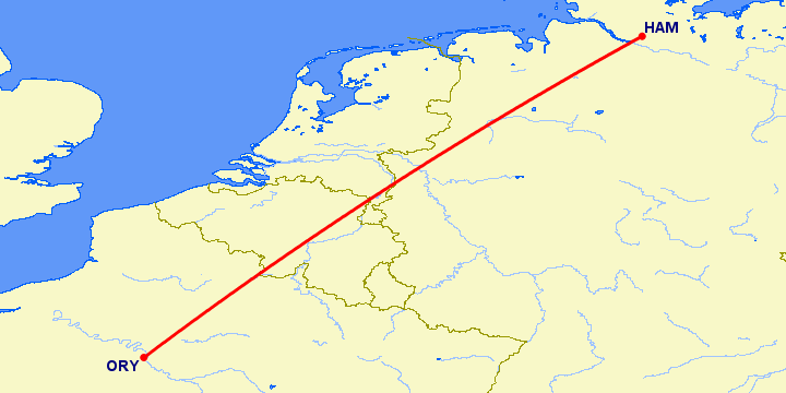перелет Париж — Гамбург на карте