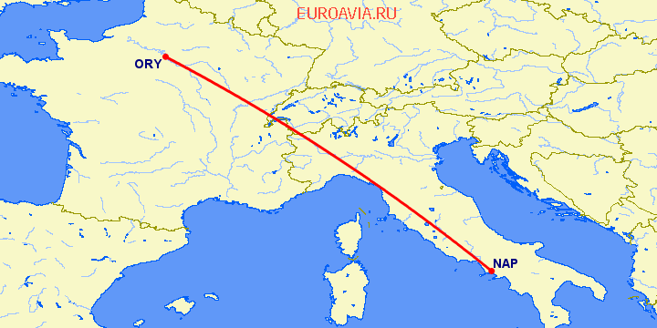 перелет Париж — Неаполь на карте