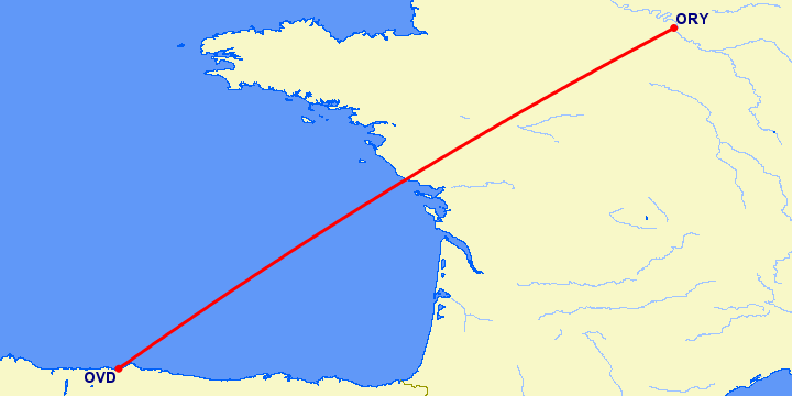 перелет Париж — Овьедо-Авилес на карте