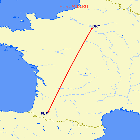 перелет Париж — По на карте