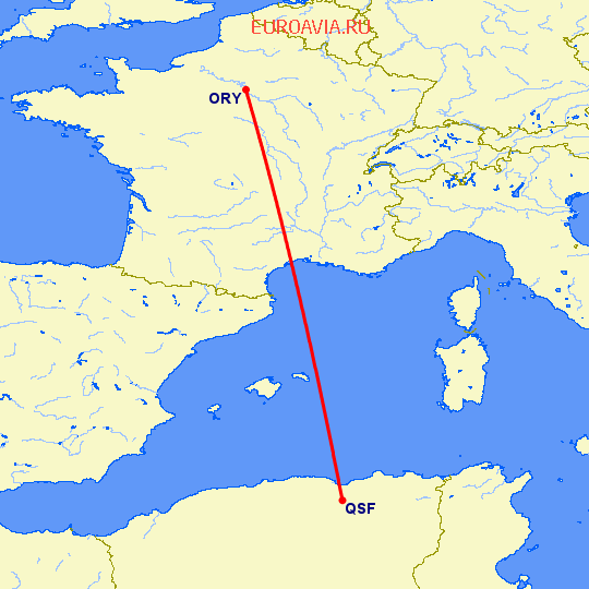 перелет Париж — Setif на карте