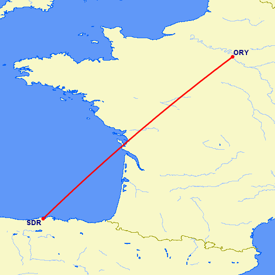 перелет Париж — Сантандер на карте