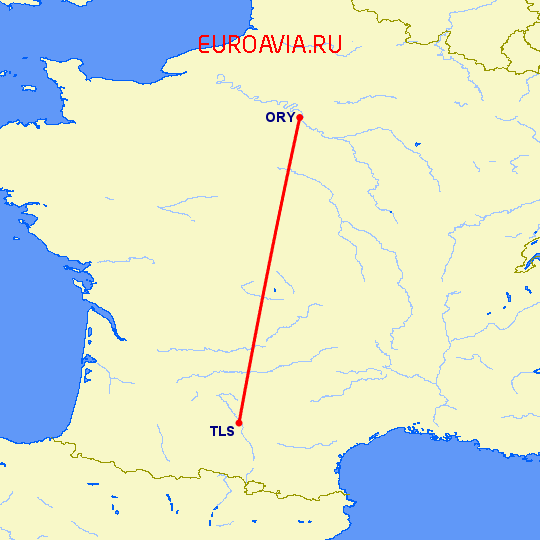 перелет Париж — Тулуза на карте