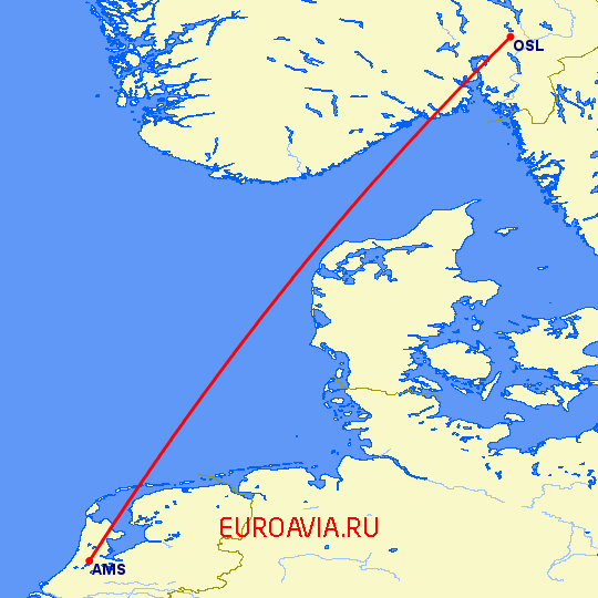 перелет Осло — Амстердам на карте
