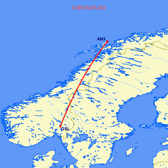 перелет Осло — Анденес на карте