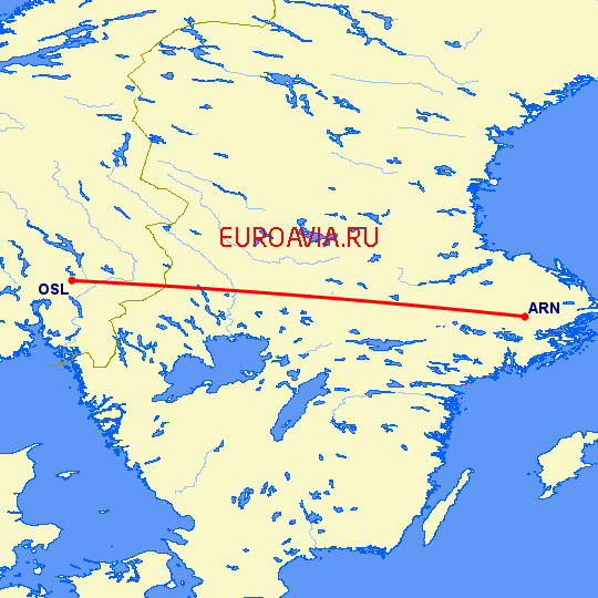 перелет Осло — Стокгольм на карте