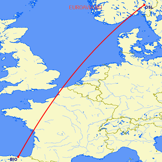 перелет Осло — Бильбао на карте