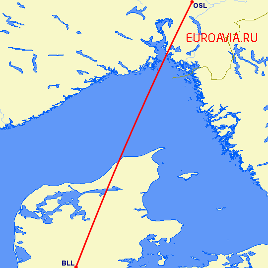 перелет Осло — Биллунд на карте