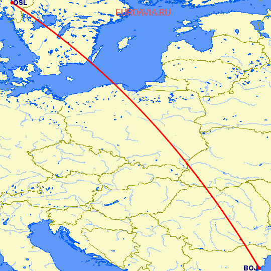 перелет Осло — Бургас на карте