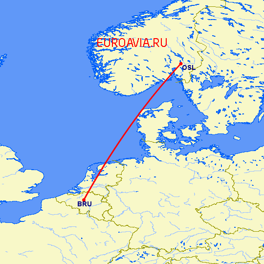 перелет Осло — Брюссель на карте