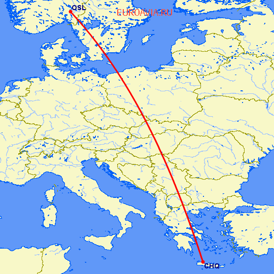 перелет Осло — Chania на карте