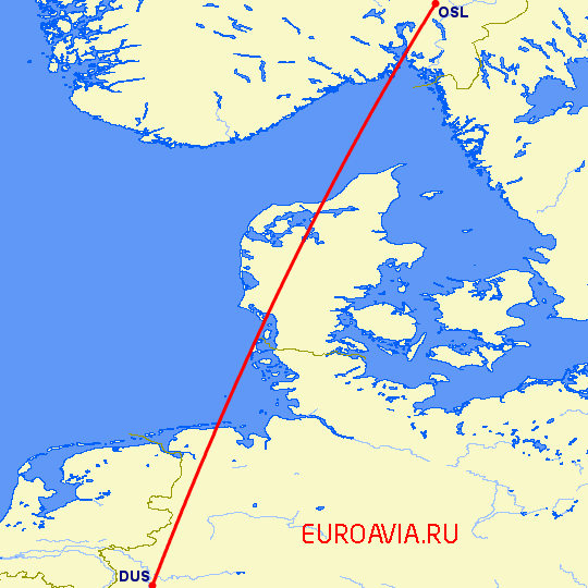 перелет Осло — Дюссельдорф на карте