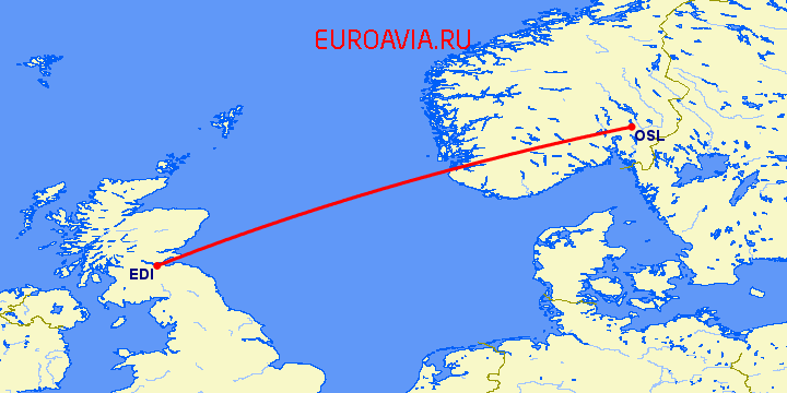перелет Осло — Эдинбург на карте