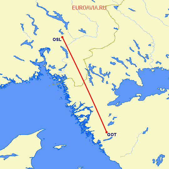 перелет Осло — Гетеборг на карте