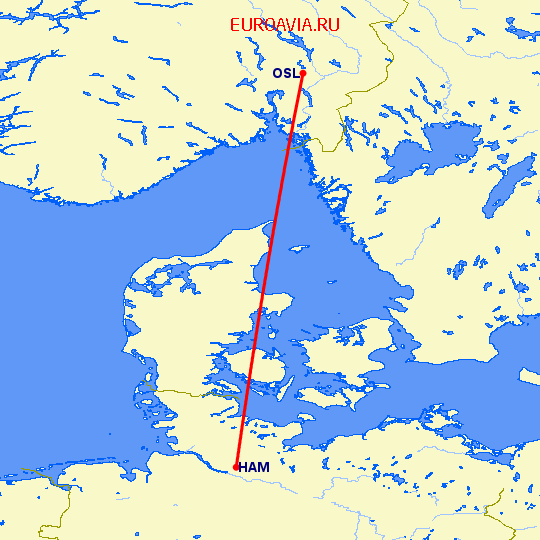 перелет Осло — Гамбург на карте