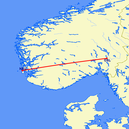 перелет Осло — Хаугезунд на карте