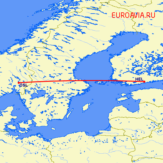 перелет Осло — Хельсинки на карте