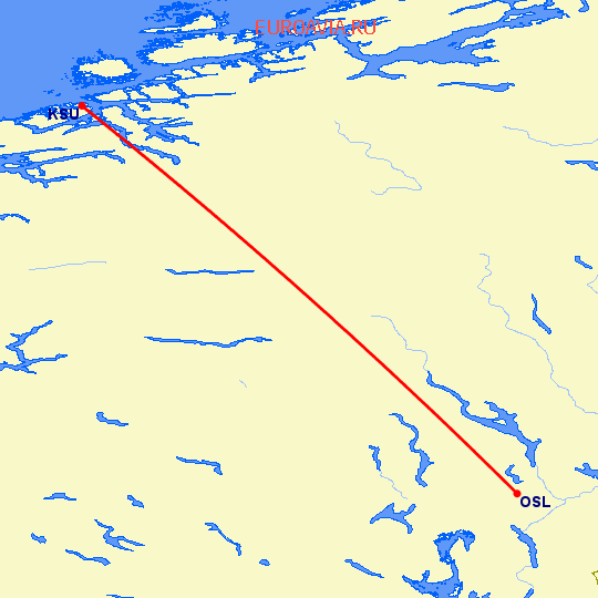 перелет Осло — Кистиансанд на карте
