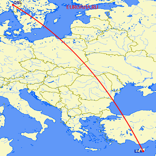 перелет Осло — Ларнака на карте