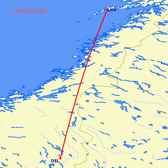 перелет Осло — Лекнес на карте