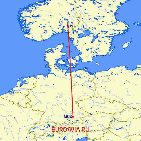 перелет Осло — Мюнхен на карте