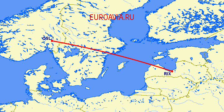 перелет Осло — Рига на карте