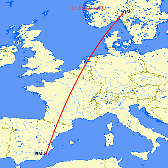 перелет Осло — Мурсия на карте