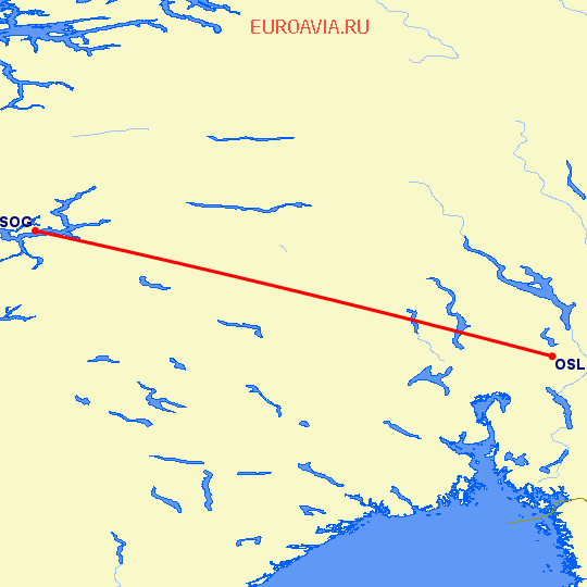 перелет Осло — Сондал на карте